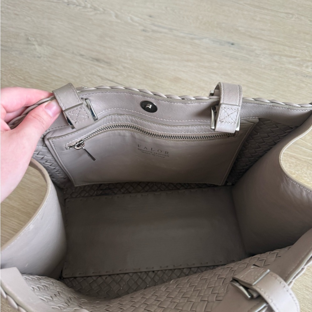 Falor Woven Leather Tote Bag - Gray - Picture 2 of 4